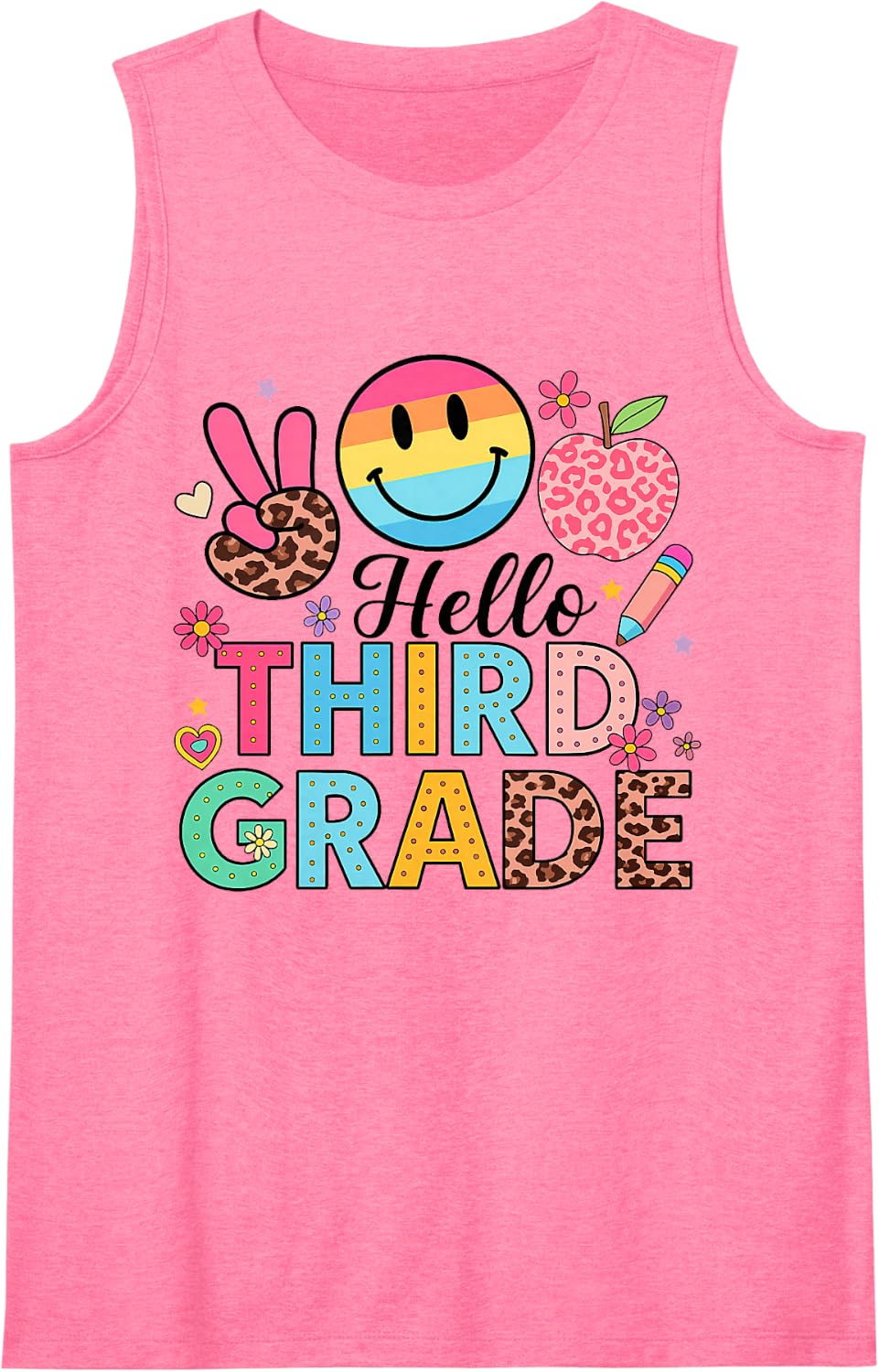 Hello Boy Girl Teacher Back to School 3rd Grade Sleeveless Tank Top - Pink