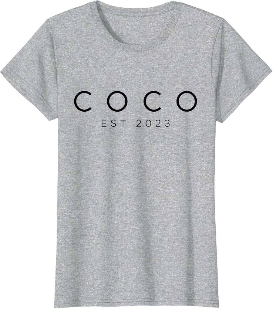 Funny Grandma Soon To Be Coco Est 2023 New Grandma T-Shirt - Heather Grey