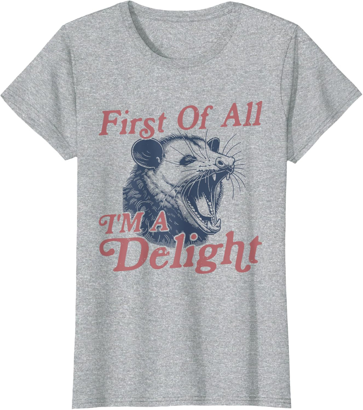 First Of All I'm A Delight Sarcastic Angry Opossum Possum T-Shirt - Heather Grey