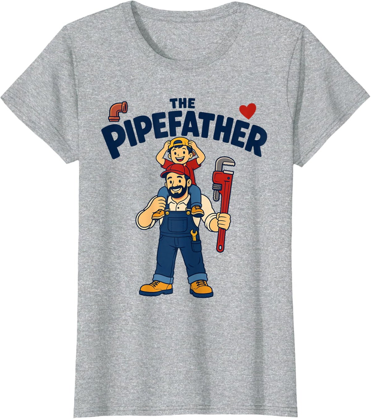 The Pipefather Plumber Dad and Kid T-Shirt - Heather Grey