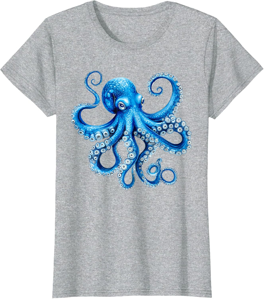 Cool Blue Octopus Sea Ocean Lover,Tentacles Octopus Lover T-Shirt - Heather Grey