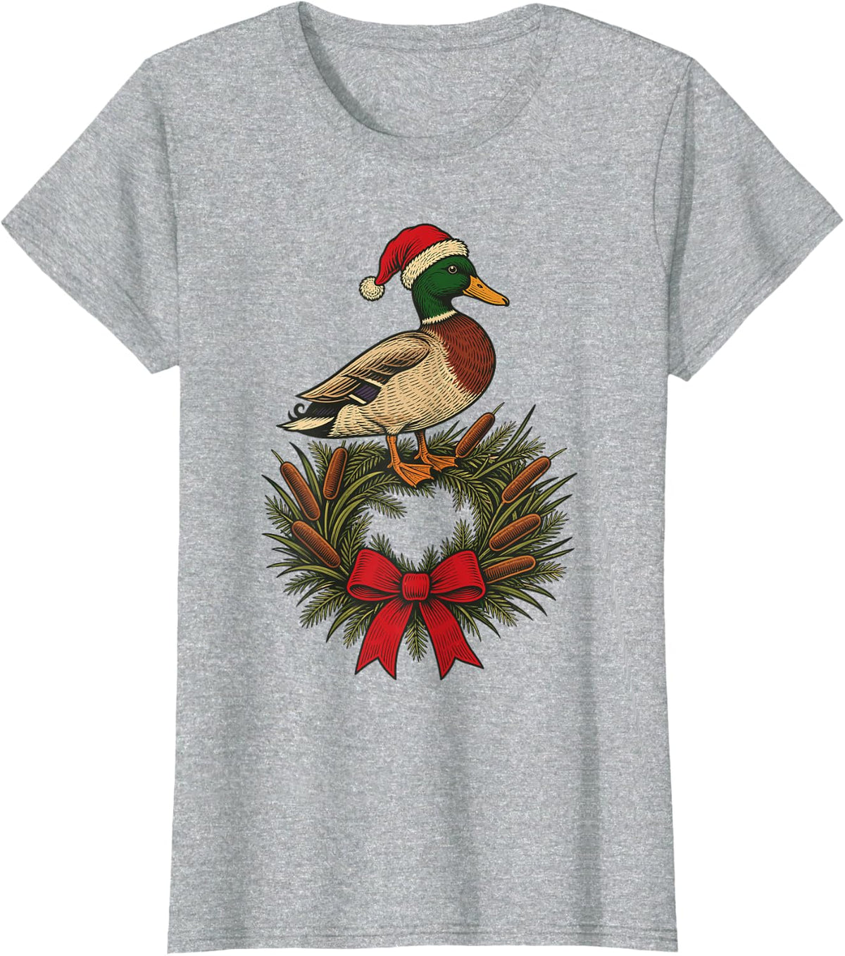 Duck Hunting Christmas Wreath Santa Hat Drake T-Shirt - Heather Grey
