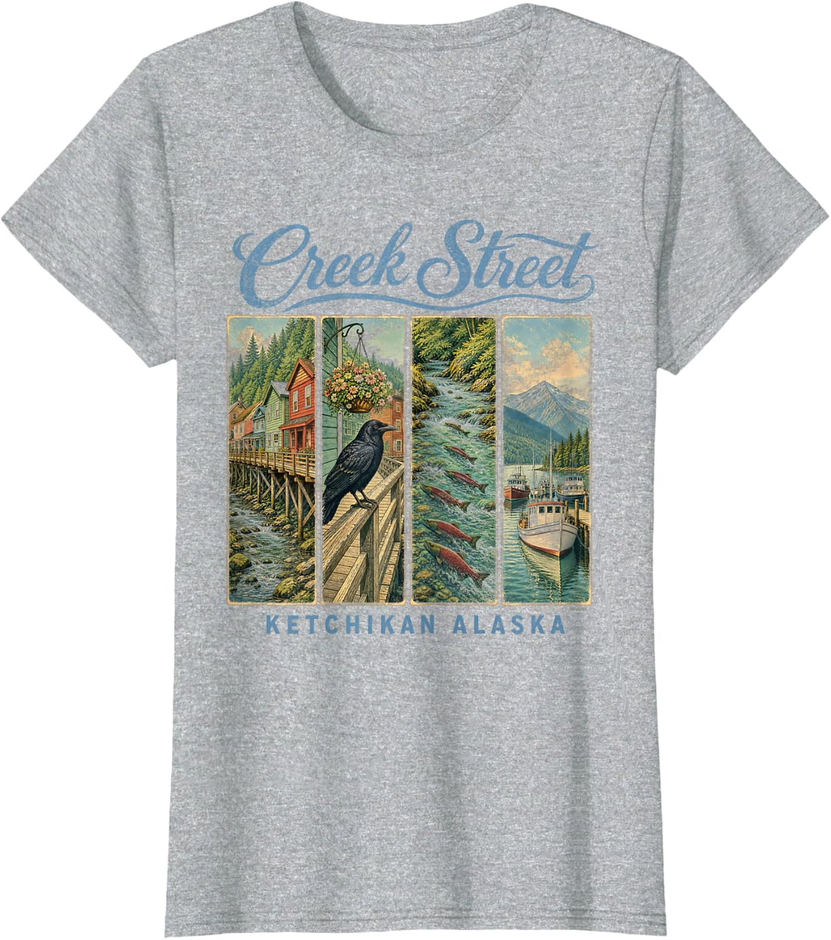 Creek Street Ketchikan Alaska T-Shirt - Heather Grey