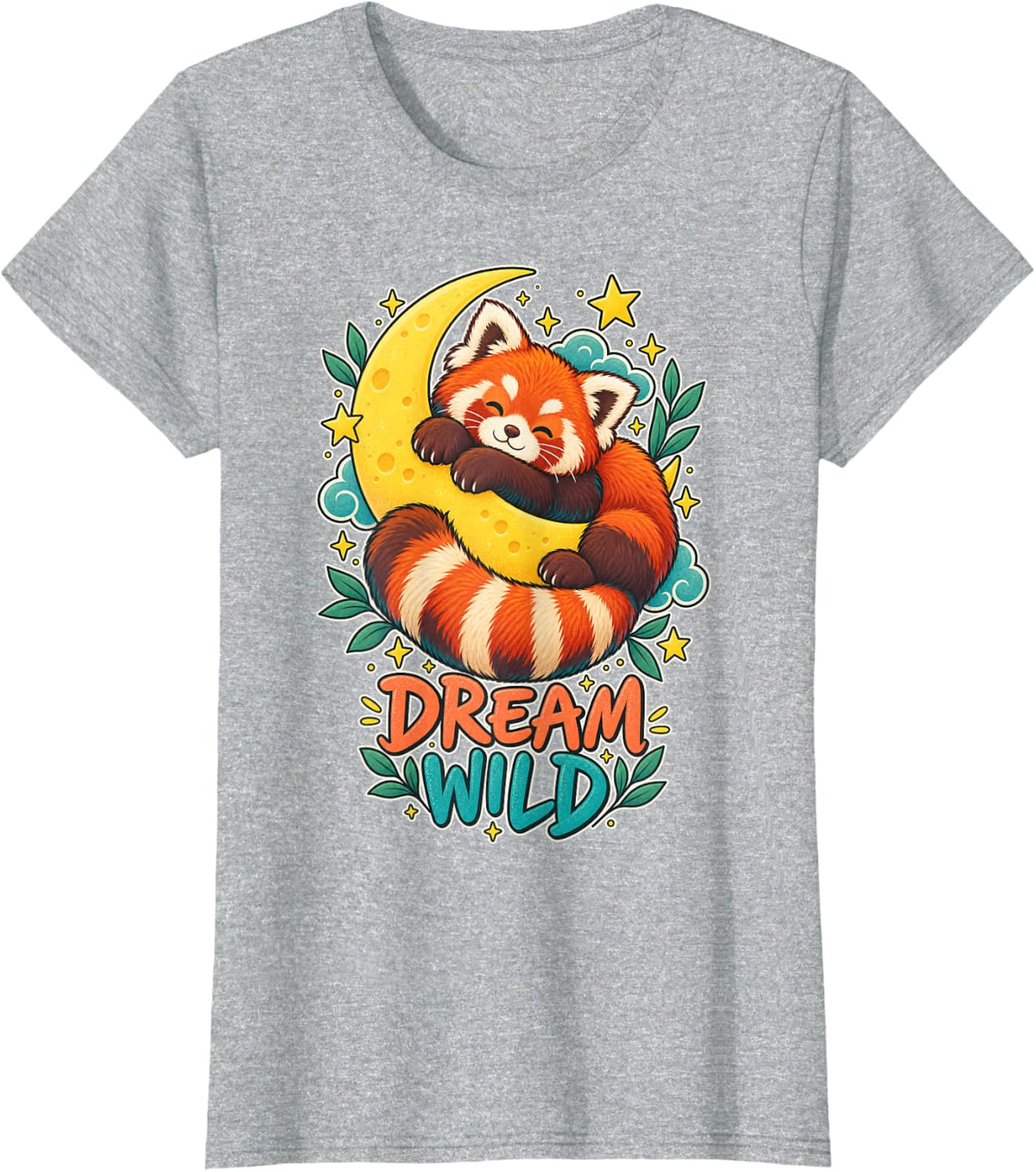 Dream Wild Red Panda Moon T-Shirt - Heather Grey