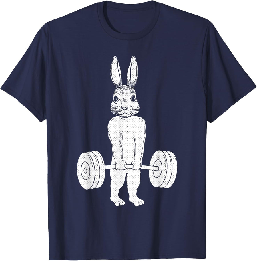 Bunny Workout Easter Deadlift Fitness Workout Gym Lover T-Shirt - Navy Blue