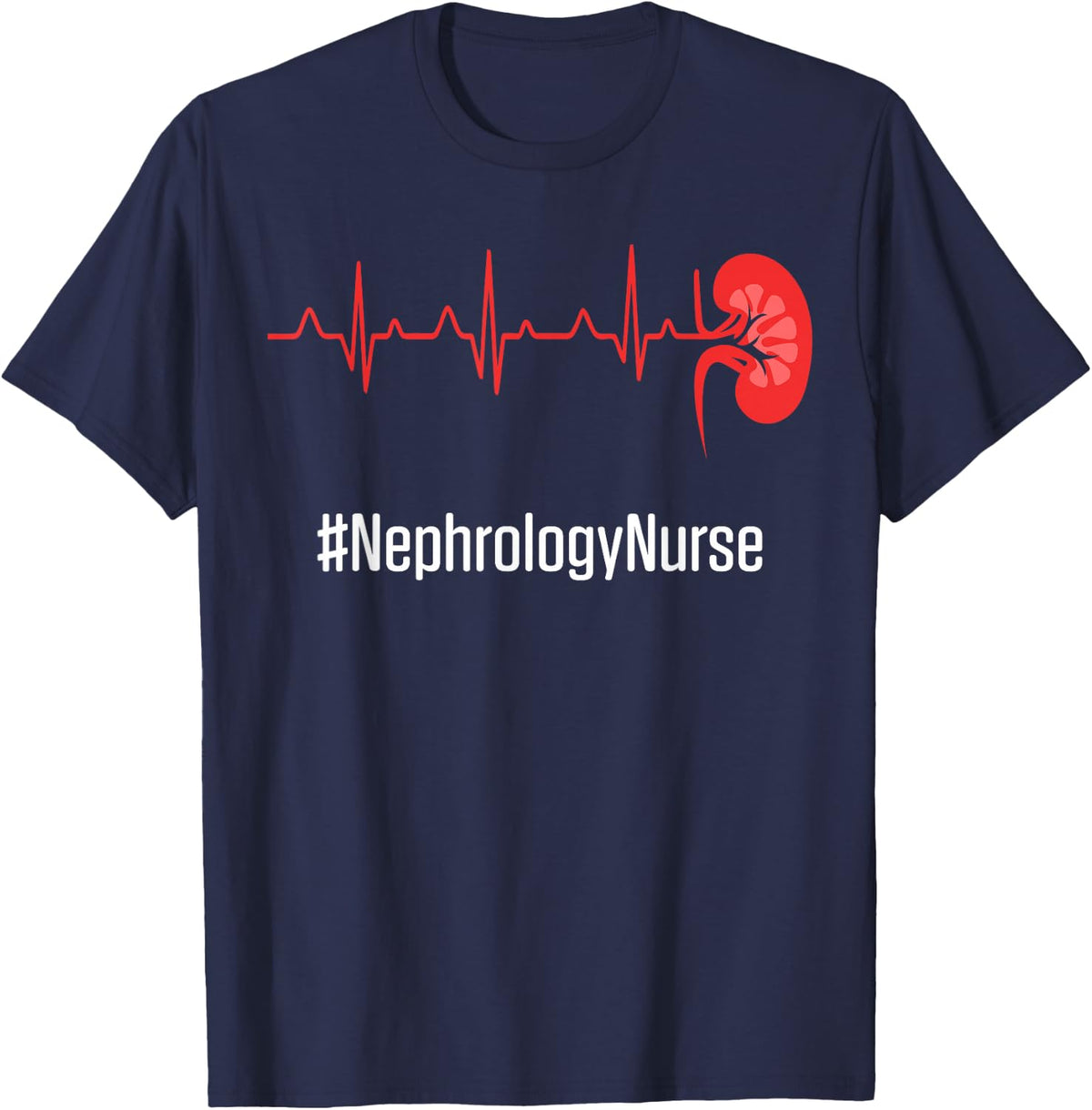 Nephrology Nurse Heartbeat Dialysis Nursing RN T-Shirt - Navy Blue