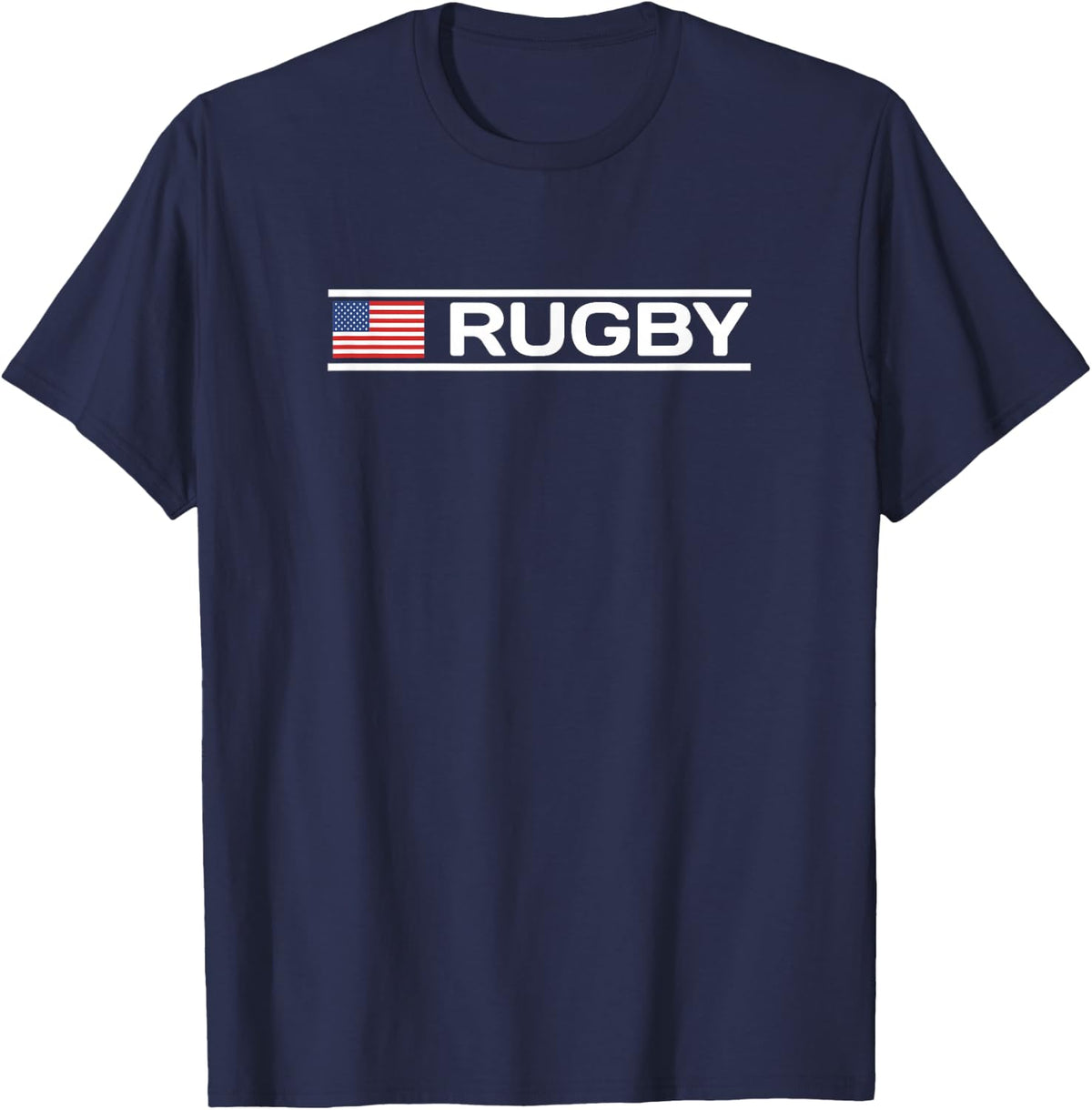 Rugby Text with USA Flag T-Shirt - Navy Blue