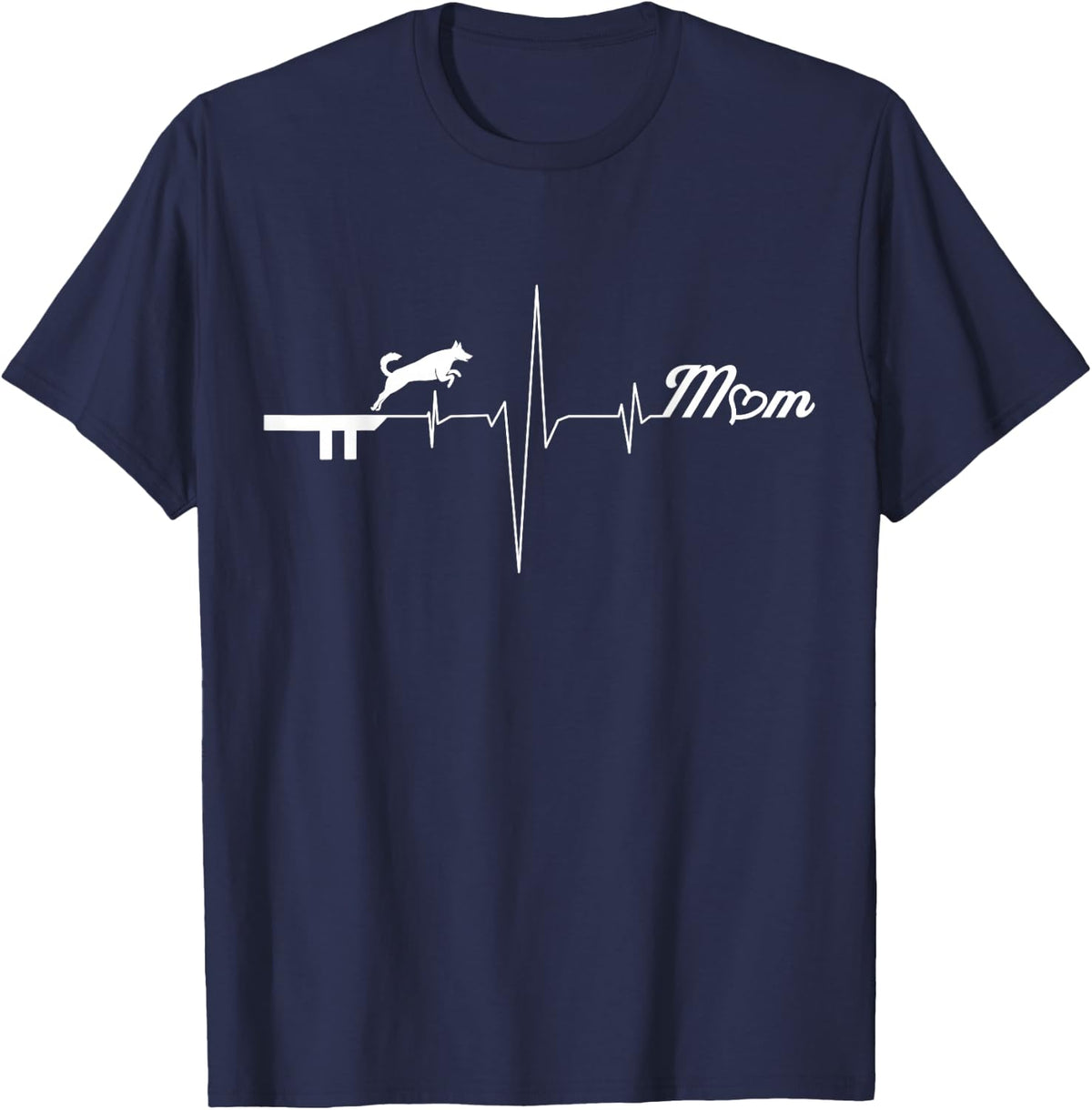 Dock Diving Dog Mom Heartbeat T-Shirt - Navy Blue