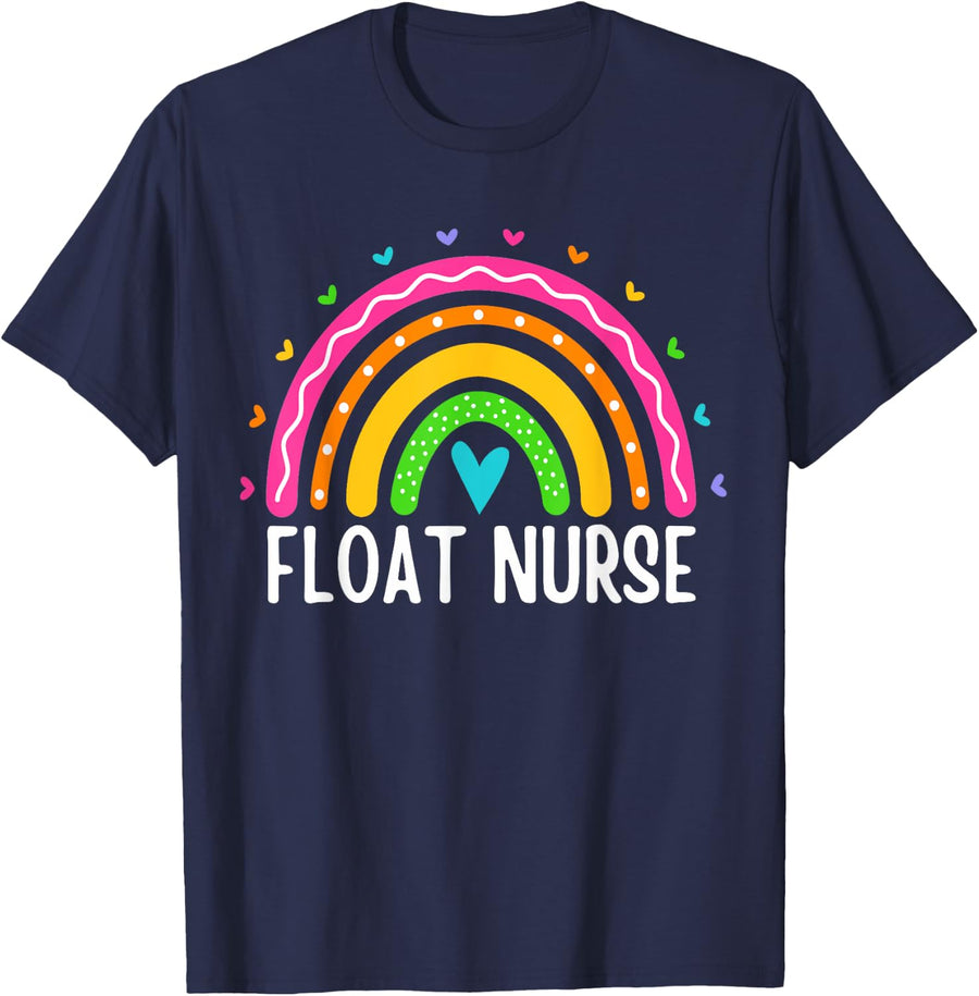 Float Nurse Nursing Rainbow Floating Float Pool Nurse RN Fun T-Shirt - Navy Blue
