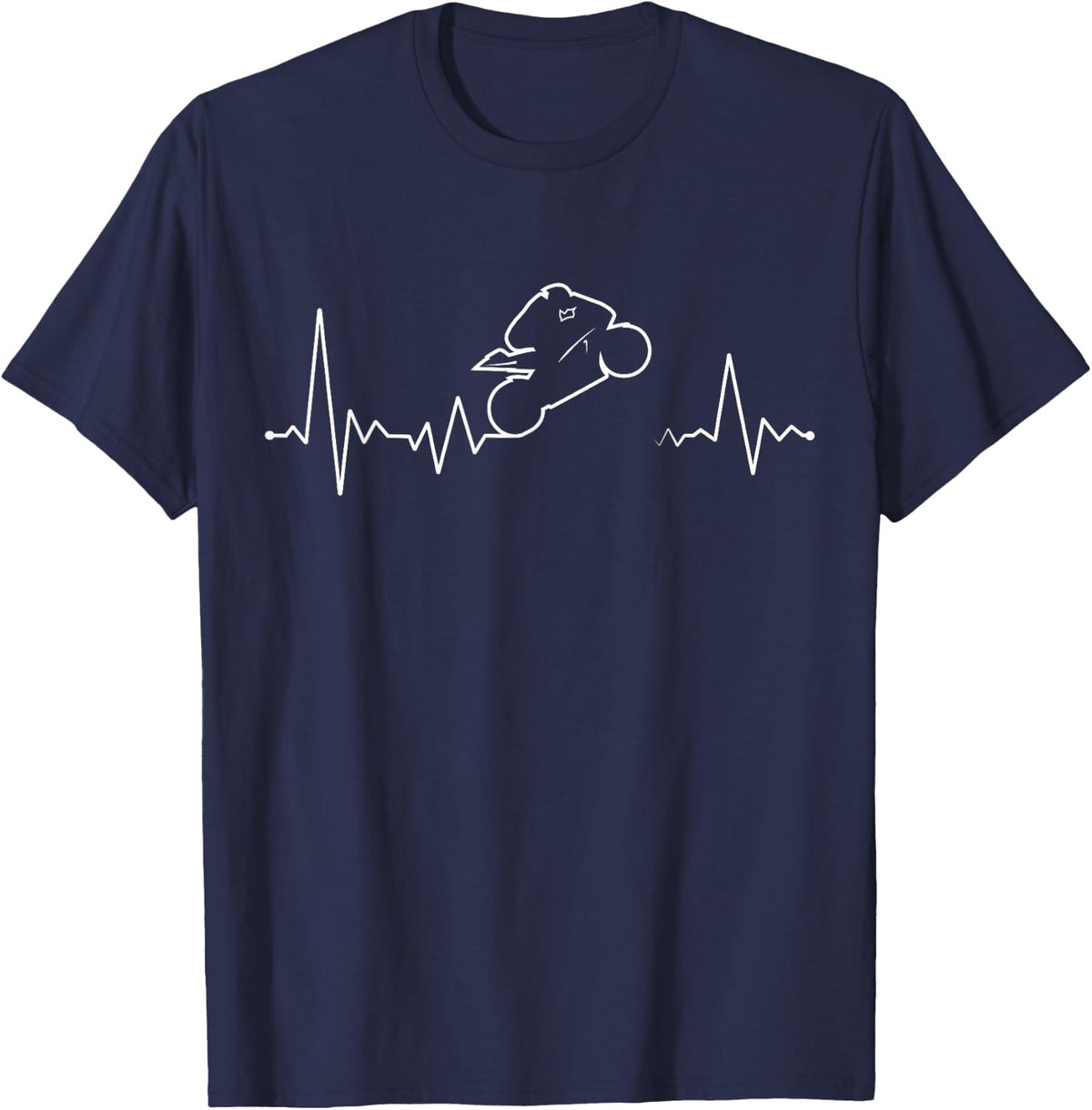 Motorbike Heartbeat T-Shirt Superbike Heart Line Wheelie T-Shirt - Navy Blue