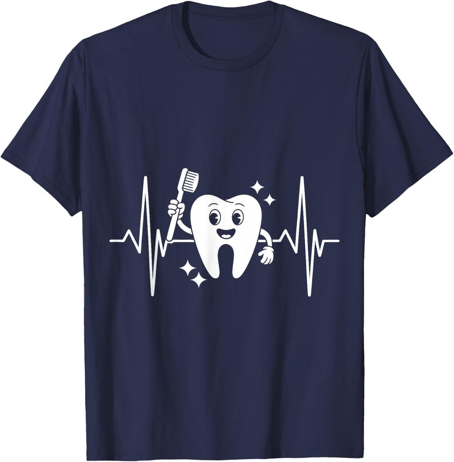 Dental Tooth Heartbeat Dentist Hygienist Pulse T-Shirt - Navy Blue