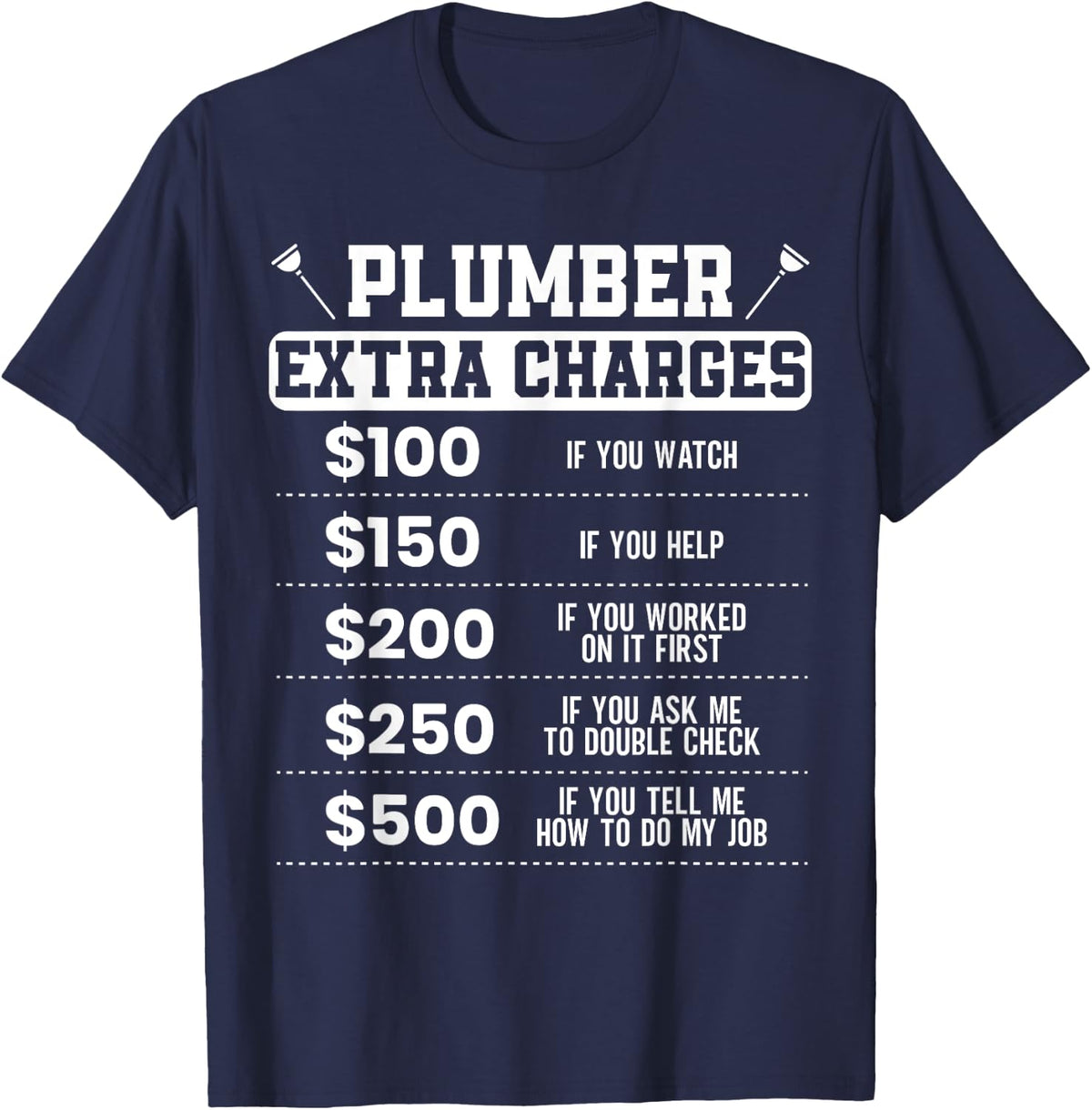 Plumber Extra Charges Plumbing Pipefitter Drain Surgeon Gift T-Shirt - Navy Blue