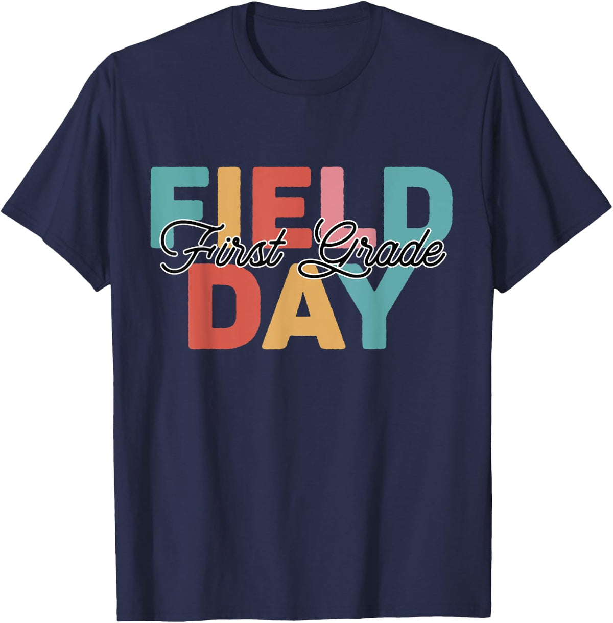 Field Day 1st First Grade school teacher kids Retro Vintage T-Shirt - Navy Blue