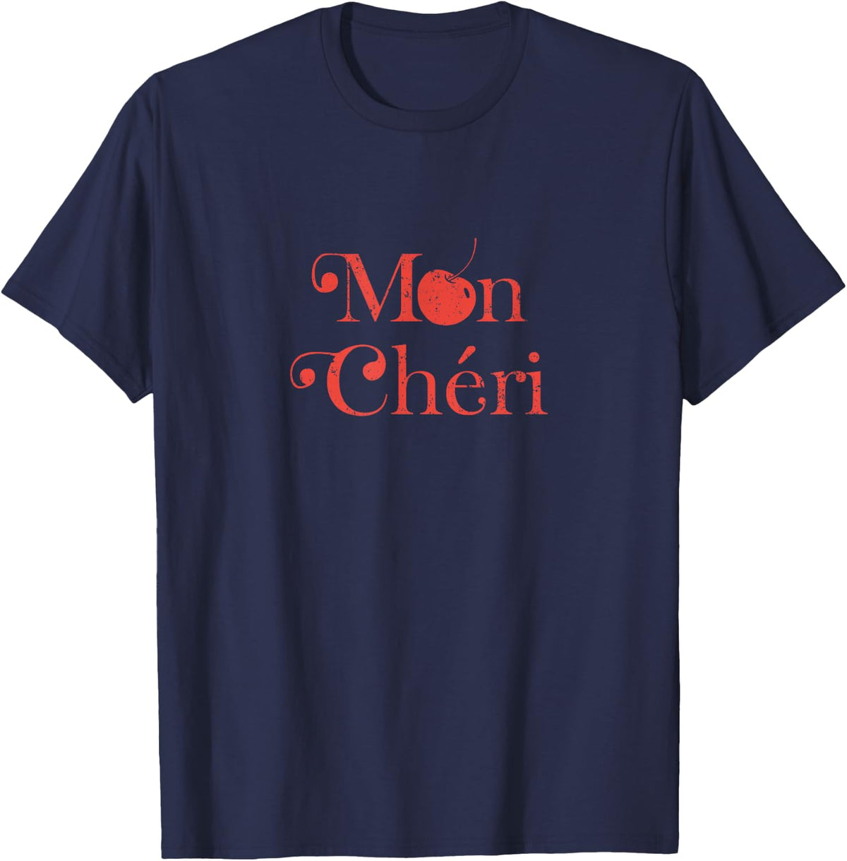 Cute Cherry Mon Cheri France Language Saying Travel T-Shirt - Navy Blue
