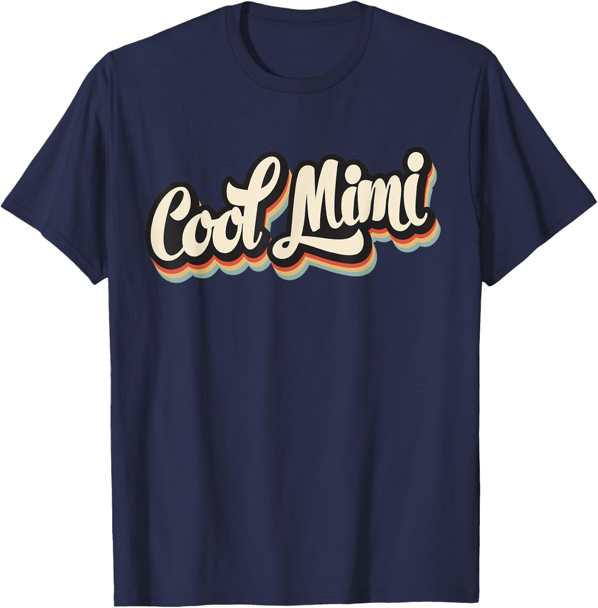 Funny Vintage Cool Mimi Graphic Tee Retro Striped Logo T-Shirt - Navy Blue