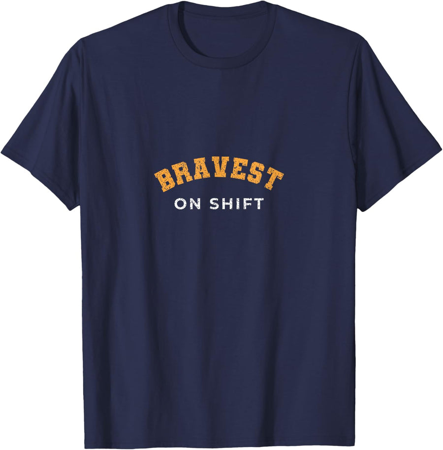 Bravest On Alert Firefighter Fire Crew Ladder Company T-Shirt - Navy Blue