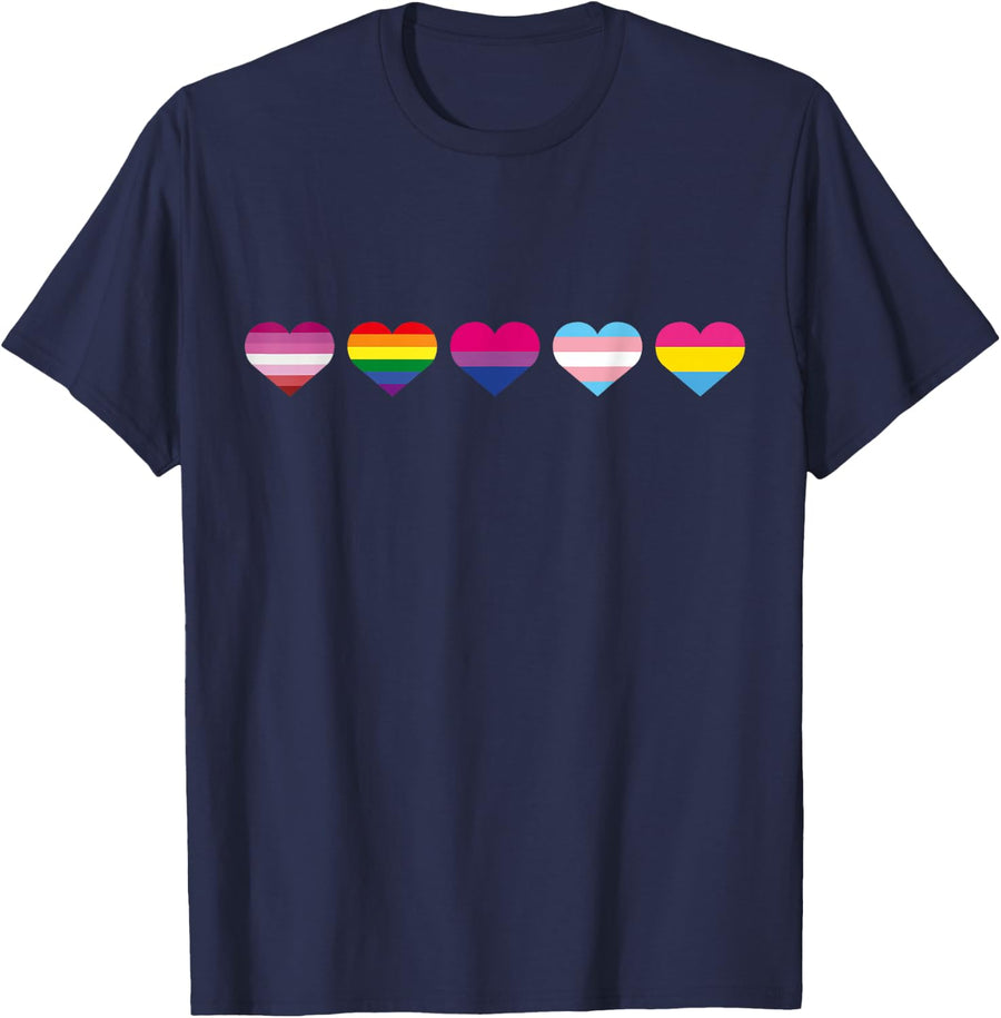 Pride Month LGBT Rainbow Heart Love Couple Valentine's Day T-Shirt - Navy Blue
