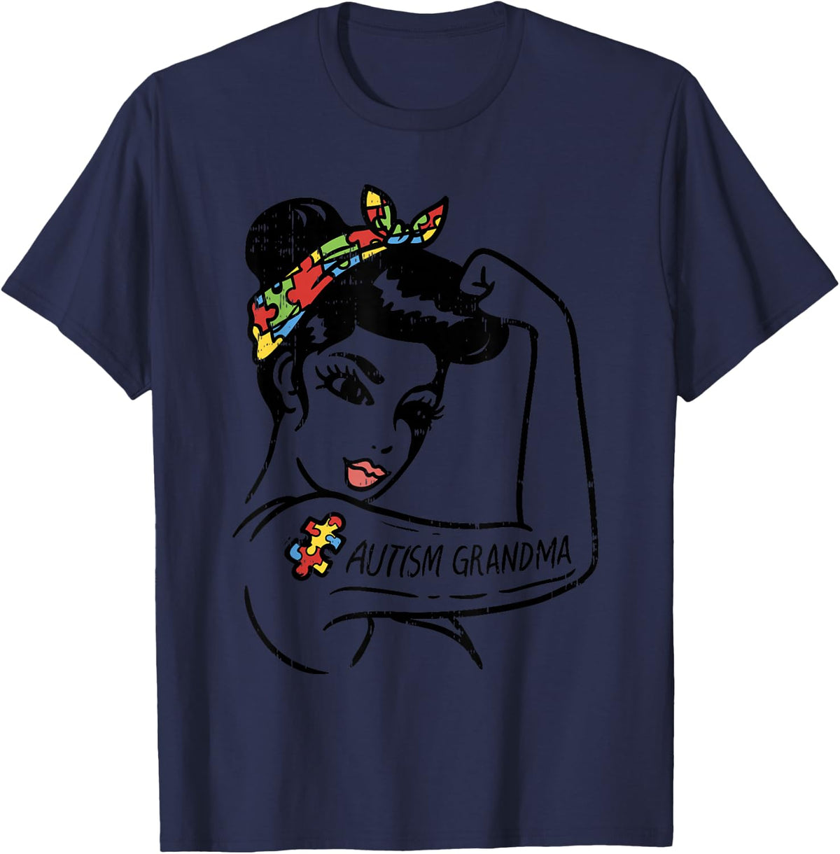 Autism Unbreakable Shirt Autistic Awareness Puzzle Grandma T-Shirt - Navy Blue