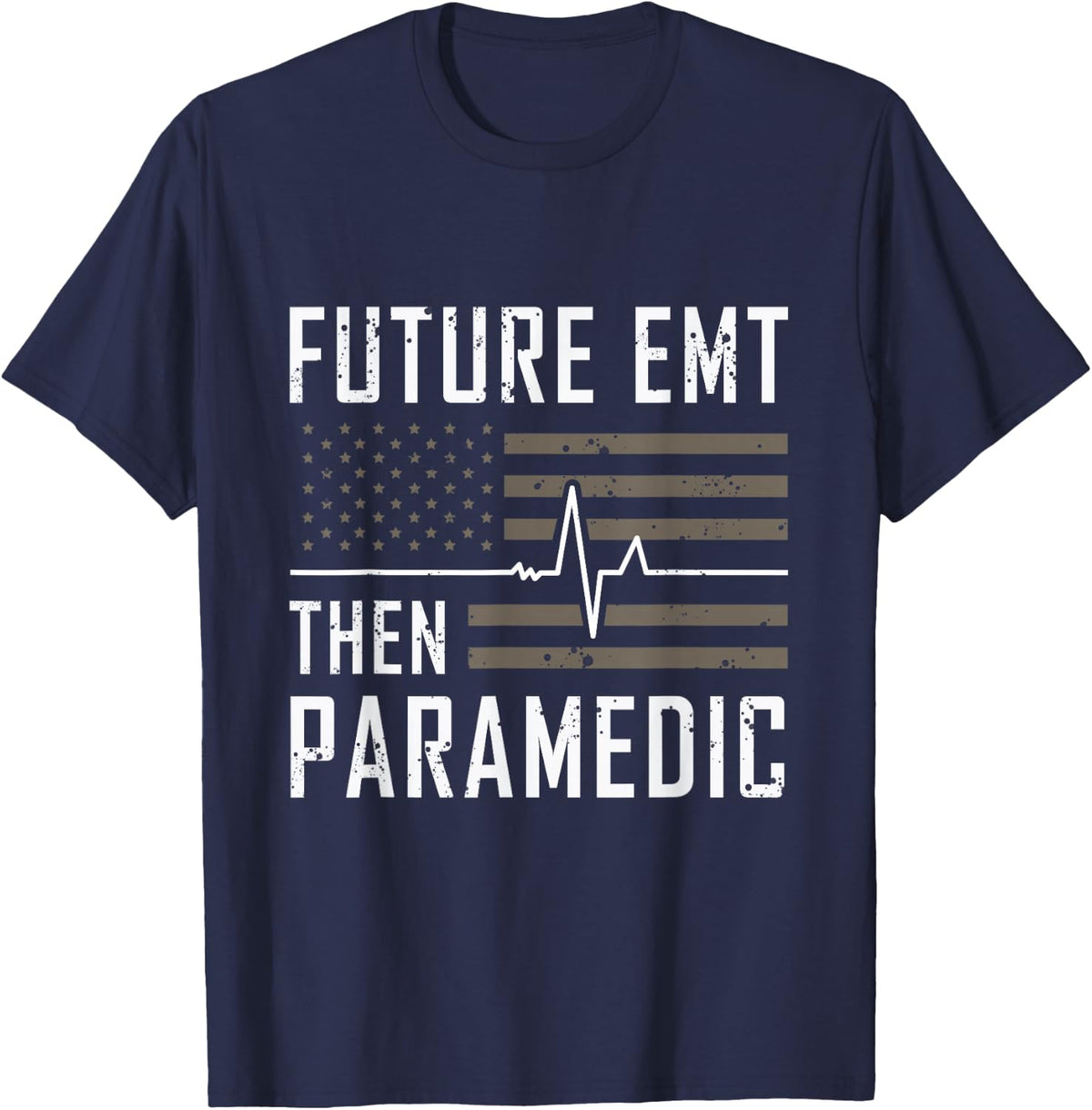 Future EMT Ambulance American Flag White Thin Line EMS T-Shirt - Navy Blue