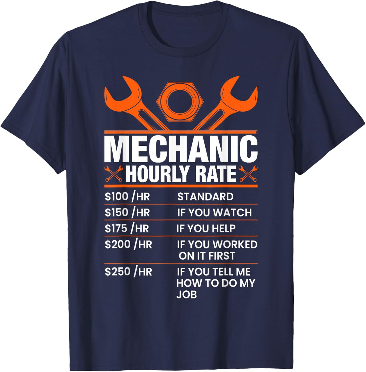 Mechanic Hourly Rate Funny Labor Day Jokes T-Shirt - Navy Blue