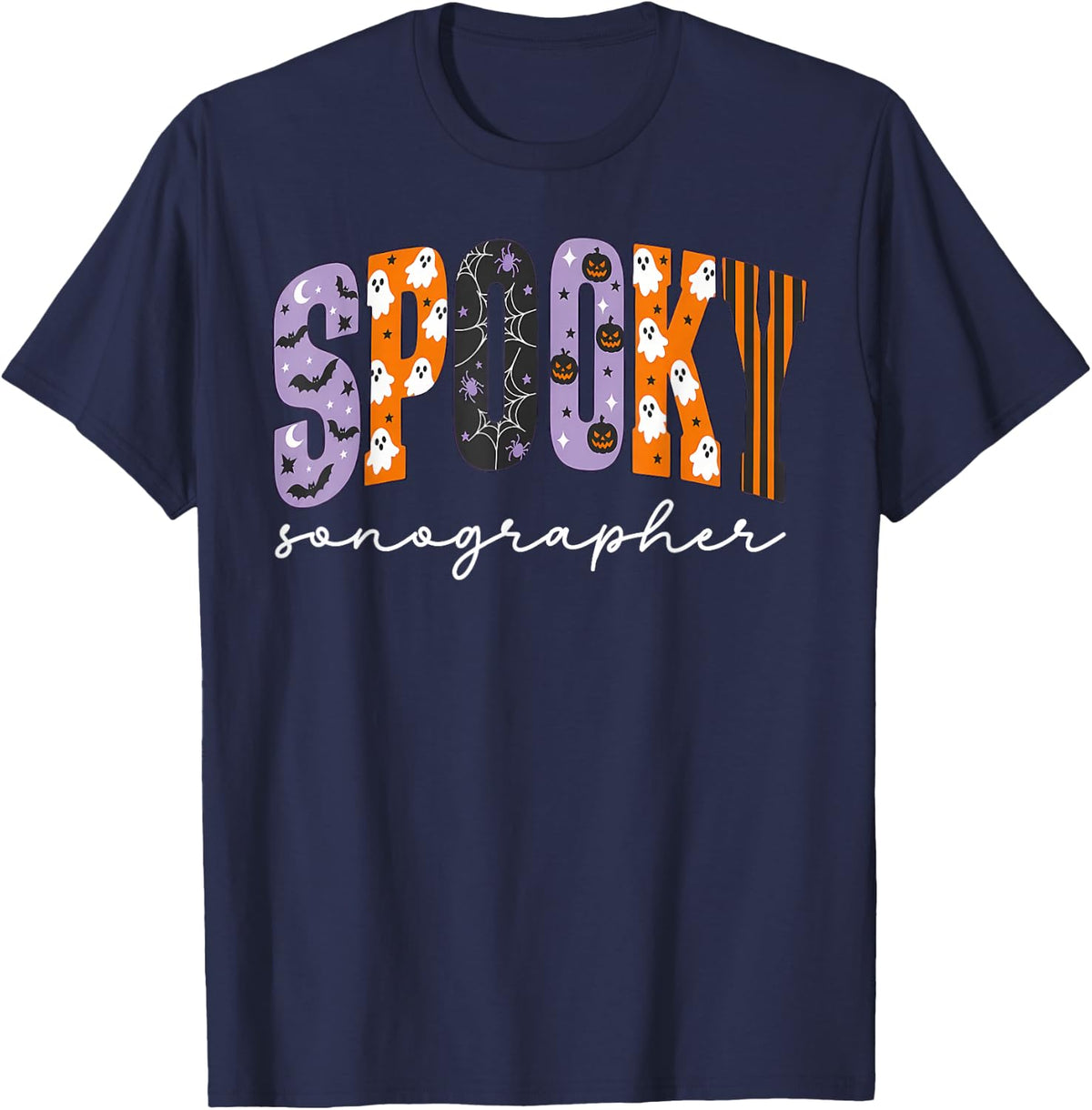 Spooky Sonographer Halloween Ultrasound Tech Sonography T-Shirt - Navy Blue