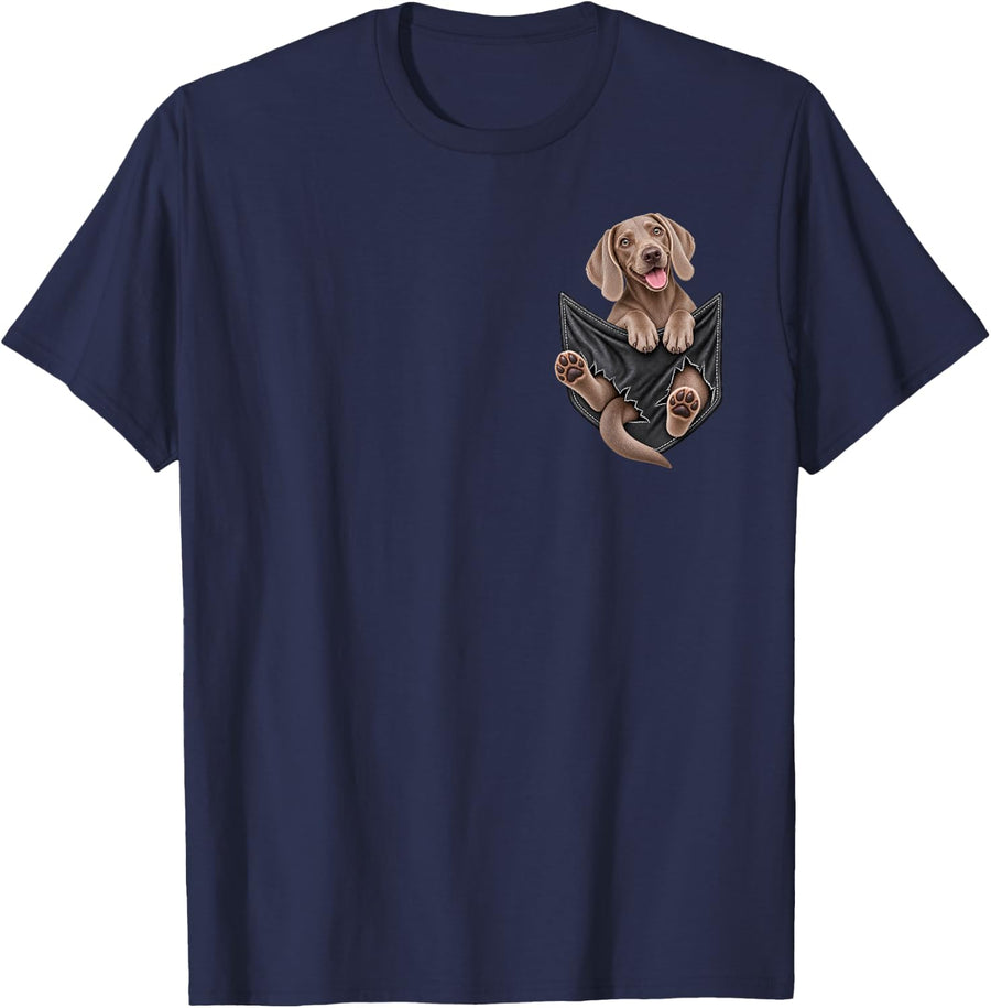 Cute Weimaraner Dog Pocket Funny Dog Mom Dog Dad Dog Lover T-Shirt - Navy Blue
