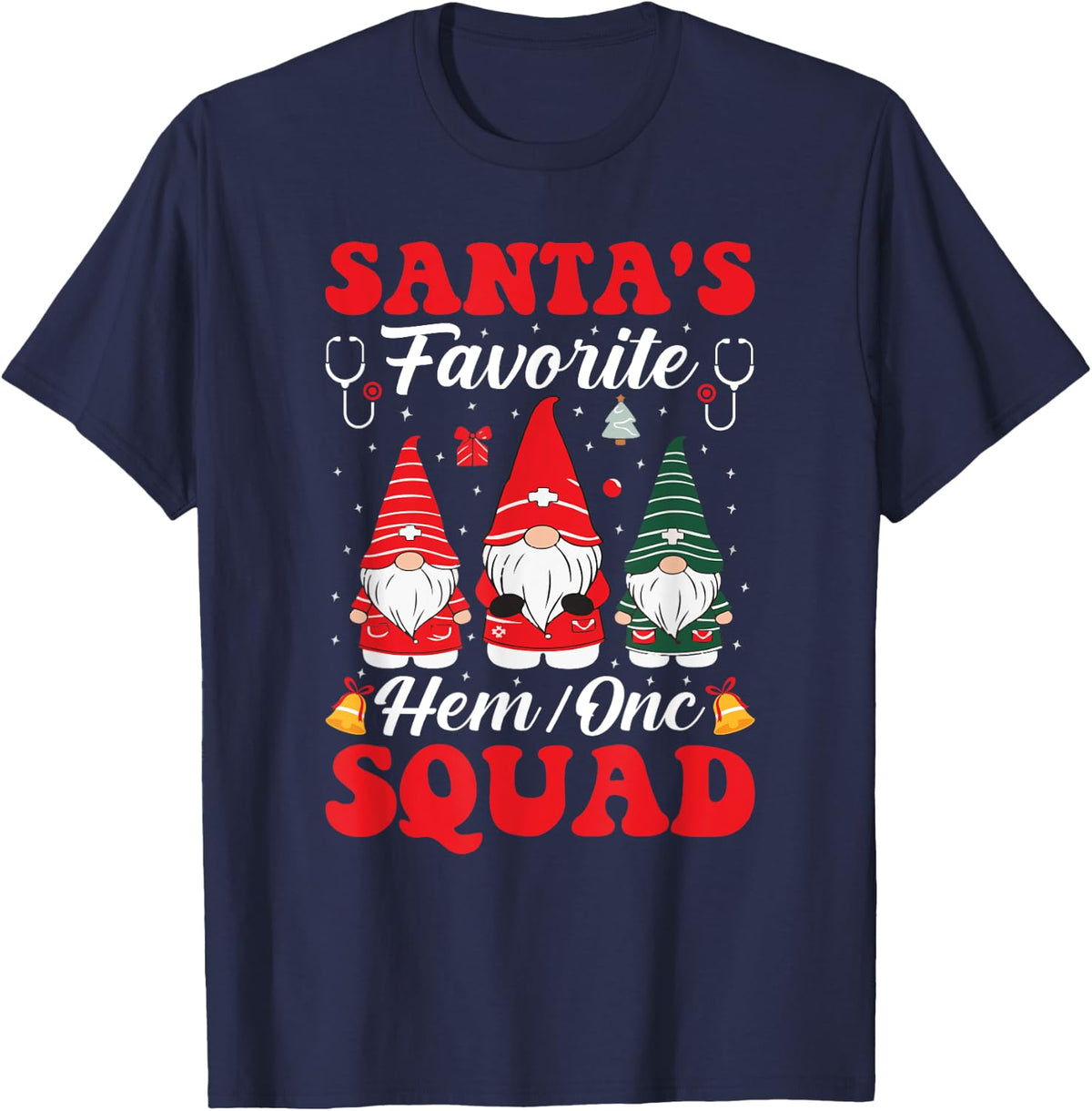 Santa's Favorite Hem Onc Squad Oncology Hematology Nurse T-Shirt - Navy Blue