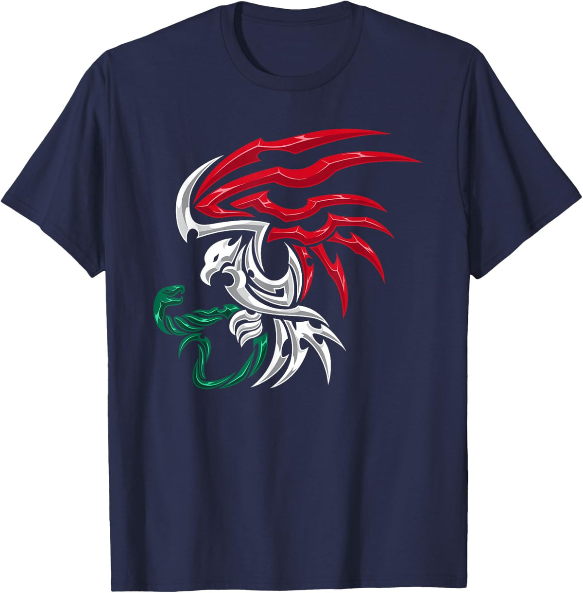 Mexico Flag - Mexican Coat of Arms Tribal Style T-Shirt - Navy Blue