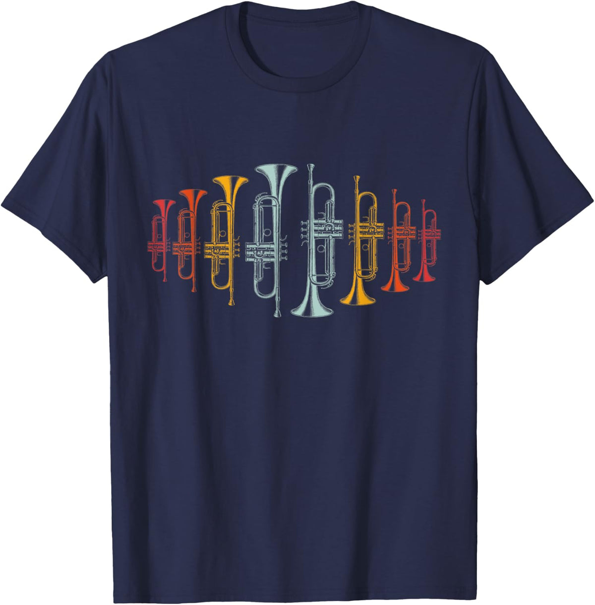 Trumpeter Gift Retro Jazz Music Trumpet T-Shirt - Navy Blue