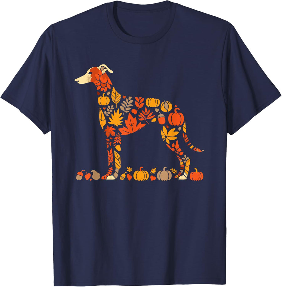 Autumn Pumpkin Fall Whippet Thanksgiving Womens Mens Kids T-Shirt - Navy Blue