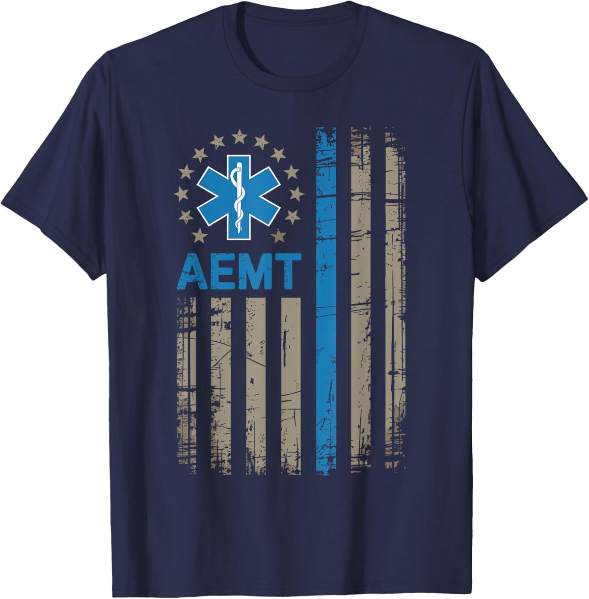 American Flag Advanced AEMT EMT Medical Technician First Aid T-Shirt - Navy Blue