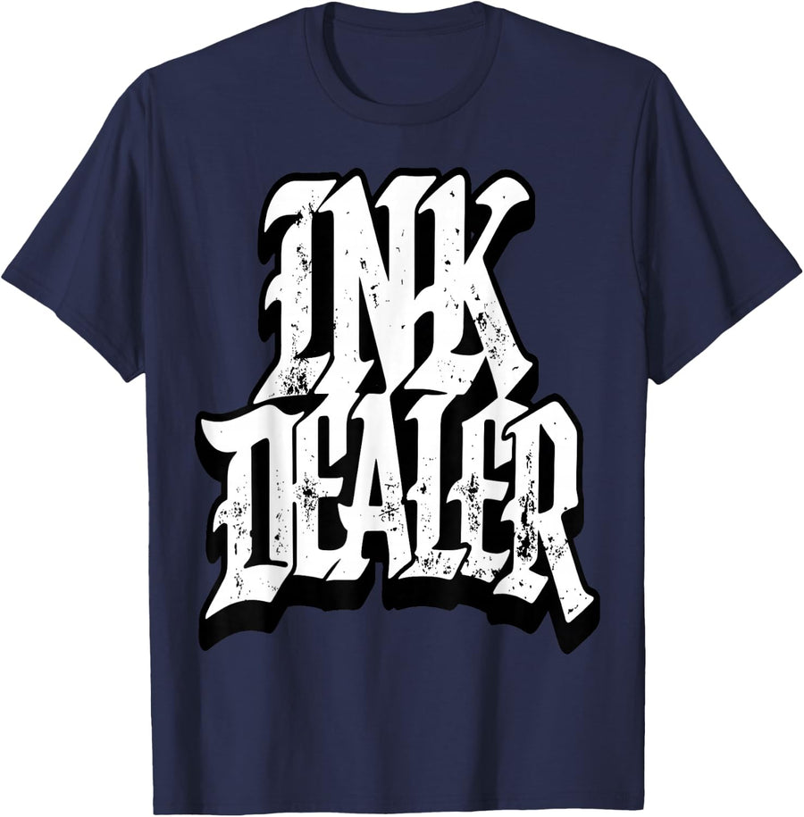 Ink Dealer Tattoo Artist Typography T-Shirt - Navy Blue
