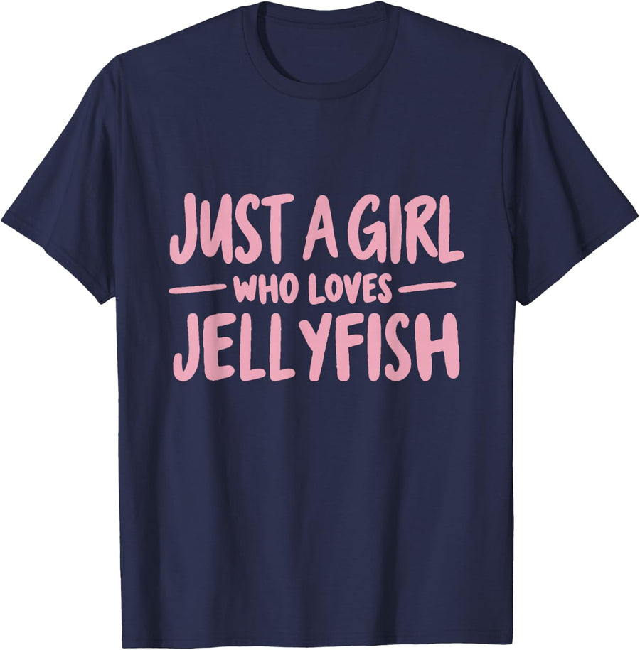 Just a Girl Who Loves Jellyfish Cute Animal Lover T-Shirt - Navy Blue