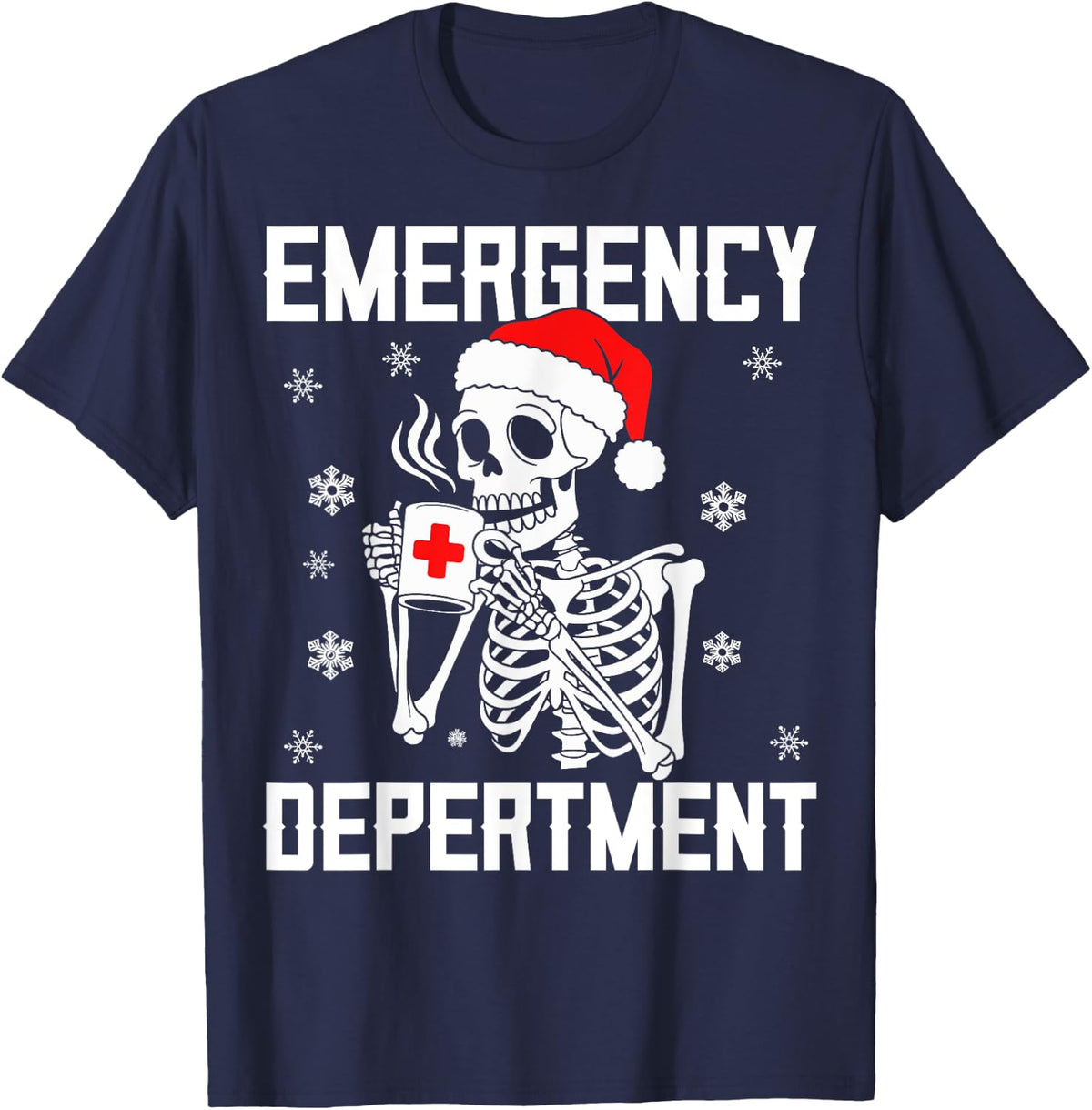 Emergency Department Skeleton Nursing ER Nurse Christmas T-Shirt - Navy Blue