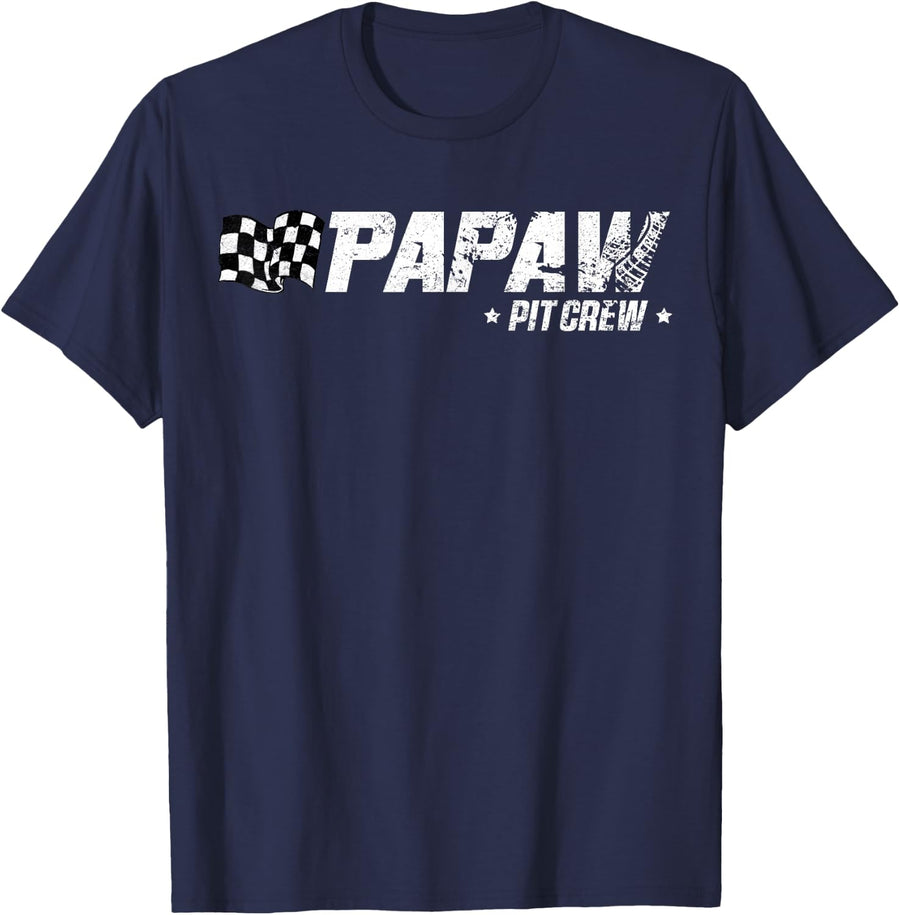 Papaw Pit Crew Race Car Birthday Shirt Family Racing Tees T-Shirts - Navy Blue