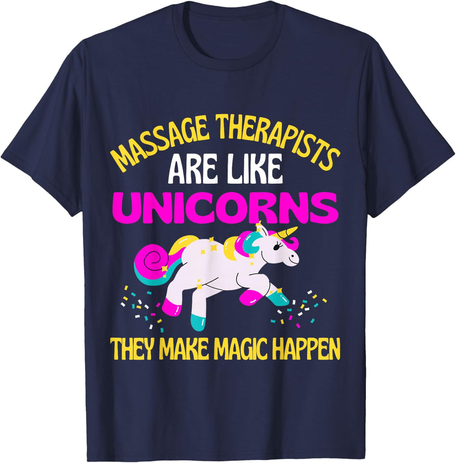 Massage Therapist Unicorn, Magical Unicorn Physio Men Women T-Shirt - Navy Blue