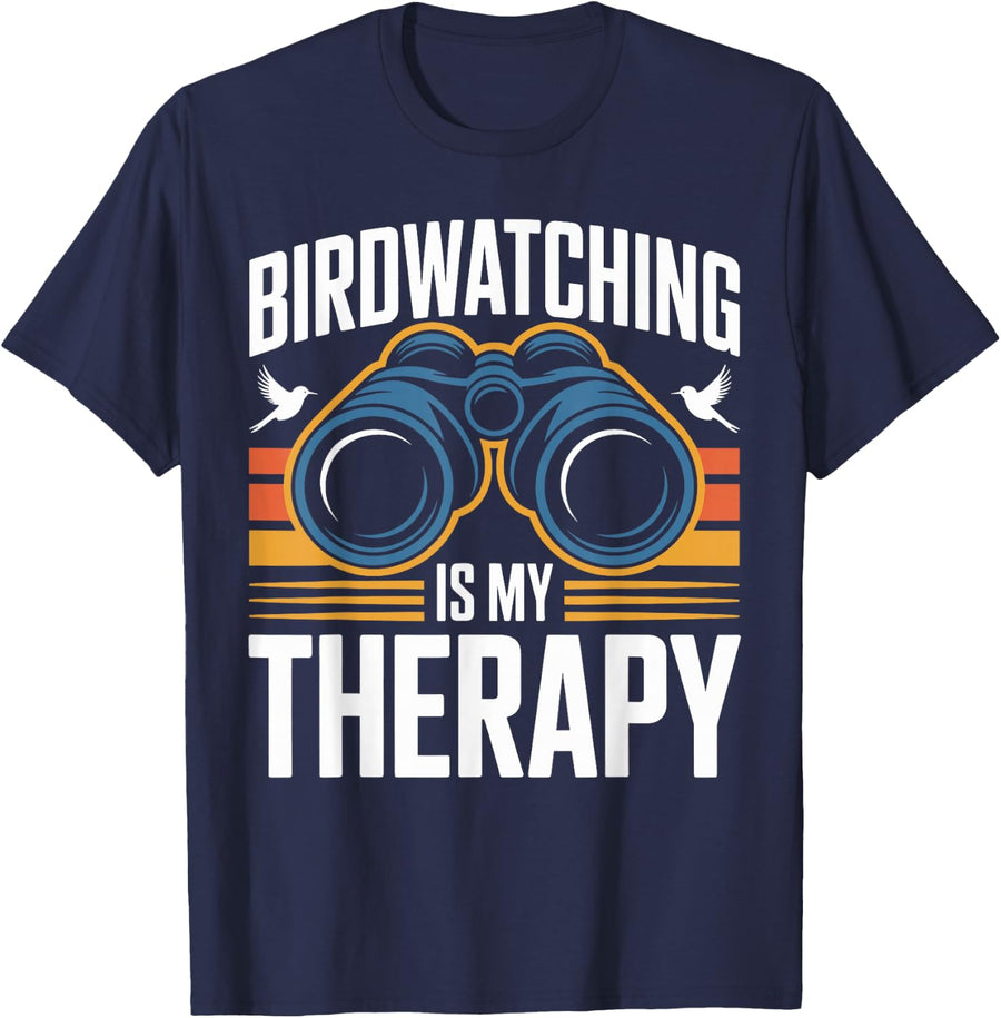Funny Birdwatching is My Therapy Birder Bird Lover T-Shirt - Navy Blue