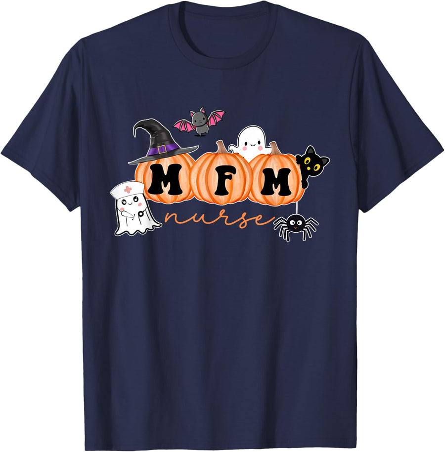 MFM Crew Maternal Fetal Medicine Halloween Fall Pumpkin T-Shirt - Navy Blue