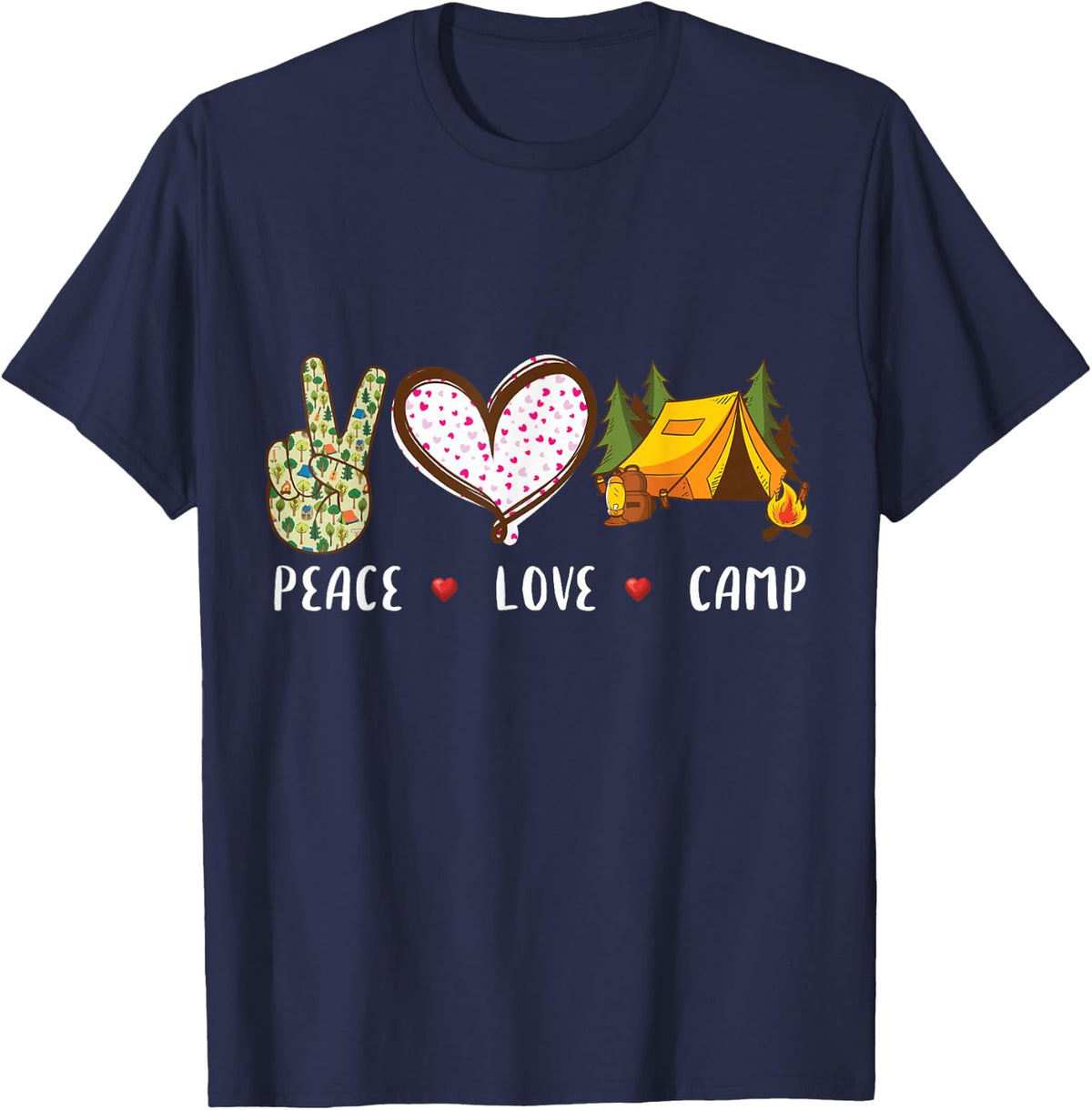 Peace love camp gift for men women kids camping campers T-Shirt - Navy Blue
