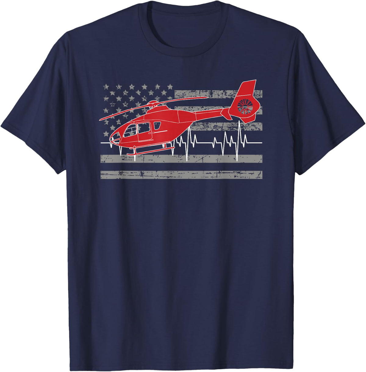 American Flag Flight Medic Heartbeat T-Shirt T-Shirt - Navy Blue