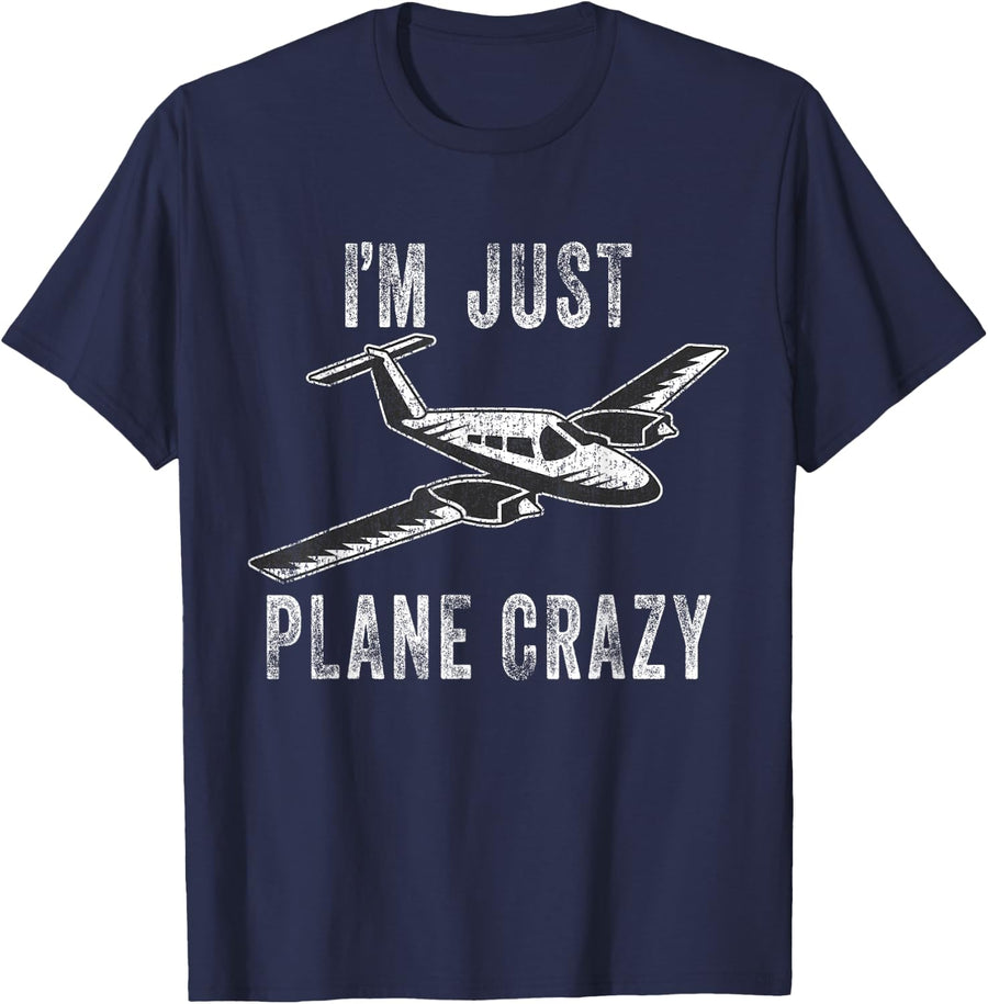 I'm Just Plane Crazy - Funny Airplanes Aircrafts Pilots Kids T-Shirt - Navy Blue