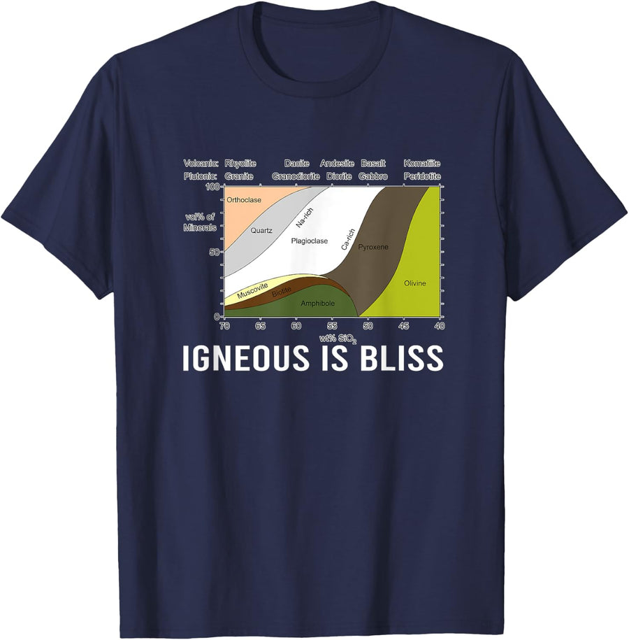 Igneous Is Bliss Geology Rock Geek Humor - Forest Rocks T-Shirt - Navy Blue