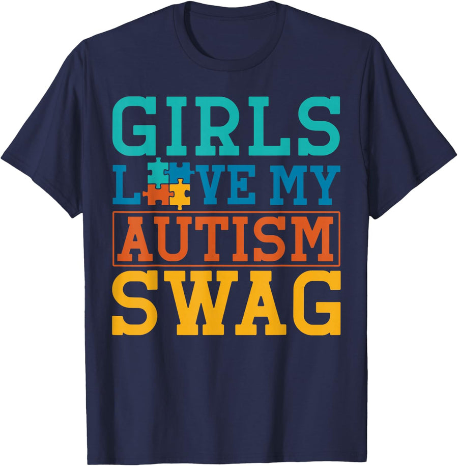 Girls Love My Autism Swag T-Shirt - Navy Blue