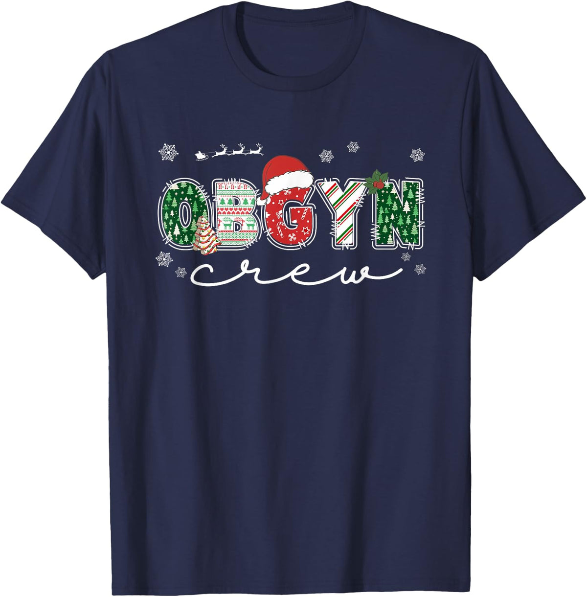 OBGYN Crew Christmas OB Nurse Santa Hat Holiday Pajama T-Shirt - Navy Blue
