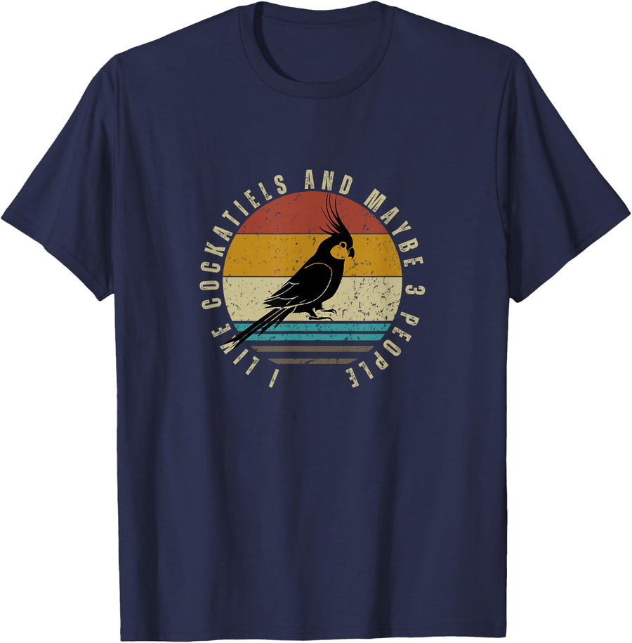 I Like Cockatiels and Maybe 3 People Funny Cockatiel T-Shirt - Navy Blue