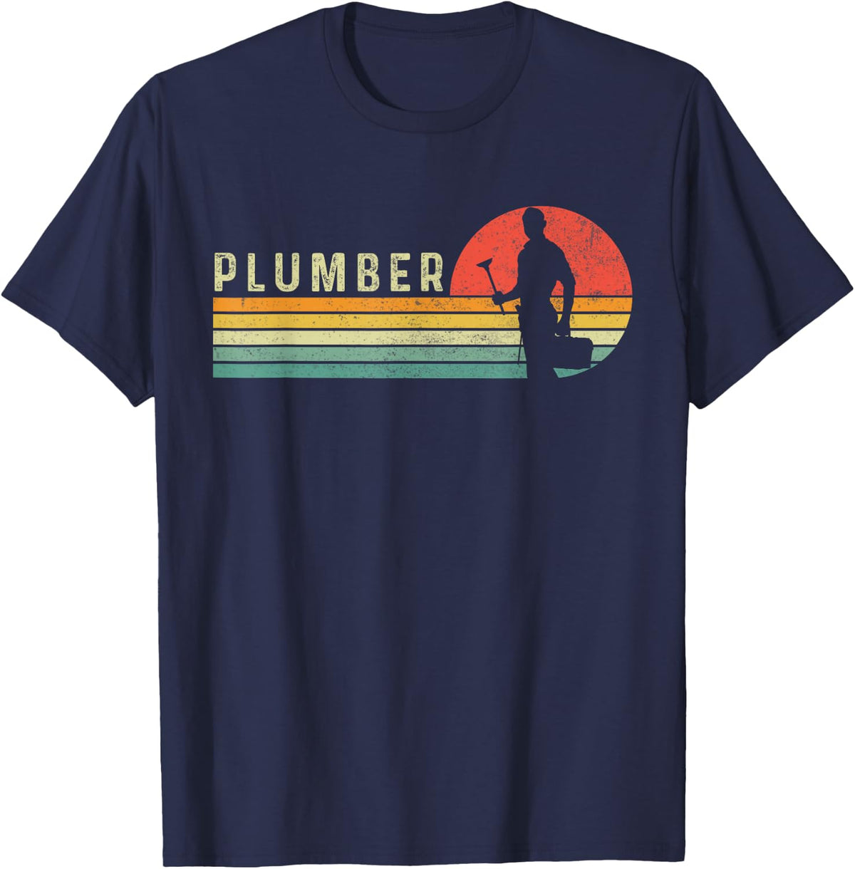 Vintage Plumber Plunger Funny Plumbing T-Shirt - Navy Blue
