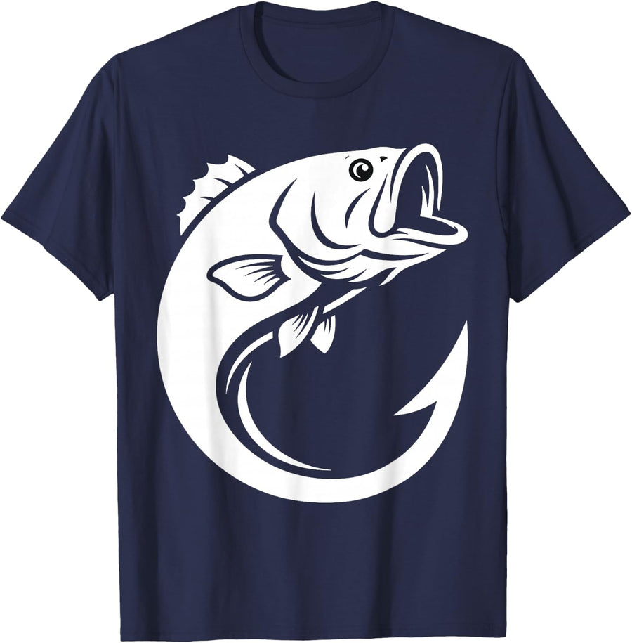 Minimalist Bass Fish Fishing Fisherman Angler Men Dad T-Shirt - Navy Blue