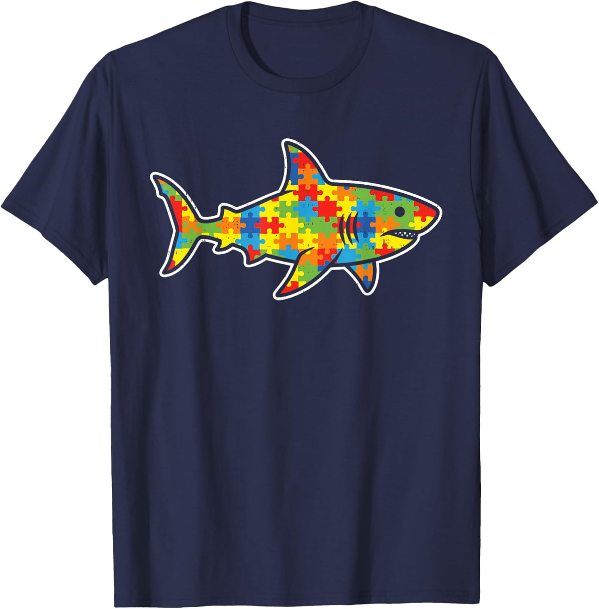 Puzzle Shark Neurodiversity Autism Awareness Funny Autistic T-Shirt - Navy Blue