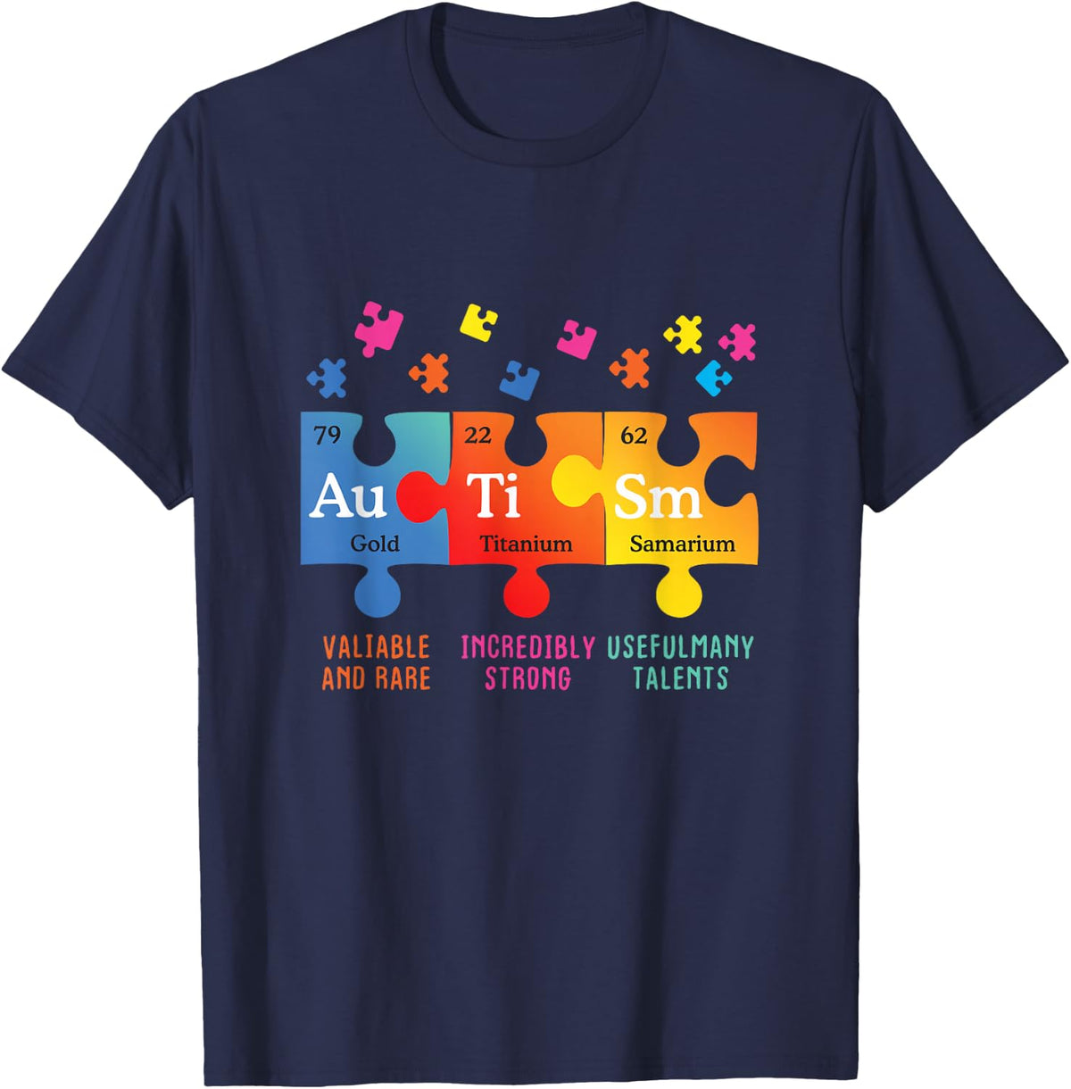 Autism Awareness Puzzle Chemical Elements T-Shirt - Navy Blue