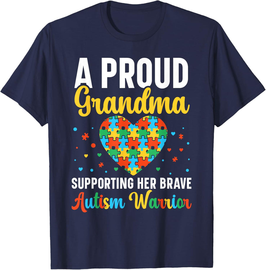 A Proud Grandma Supporting Her Brave Autism Warrior T-Shirt - Navy Blue